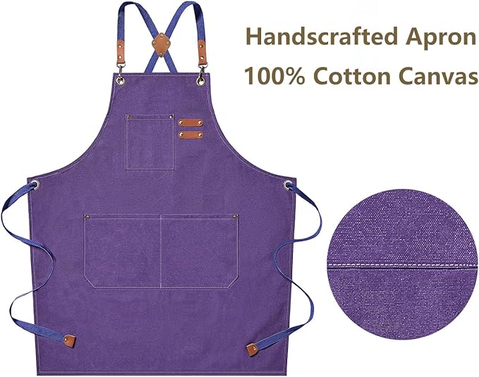 AFUN Chef Aprons for Men Women with Oversized Pockets, 16-Ounce Cotton Canvas Cross Back Heavy Duty Work Apron (Purple) - Image 5