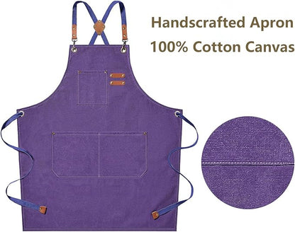 AFUN Chef Aprons for Men Women with Oversized Pockets, 16-Ounce Cotton Canvas Cross Back Heavy Duty Work Apron (Purple) - Image 5