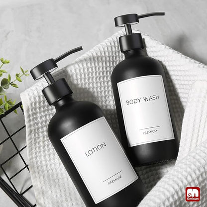 GMISUN Black Soap Dispenser, 2 Pack Matte Black Hand Soap Dispensers for Bathroom, 17 Fl Oz Glass Dish Soap Dispenser for Kitchen with Stainless Steel Pump, Modern Liquid Soap Bottle Set - Image 8