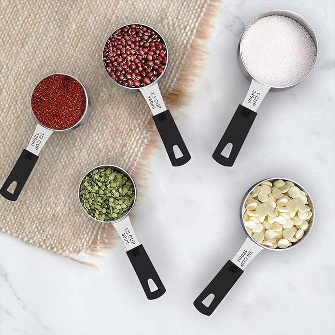 Measuring Cups & Spoons Set of 18 - Wildone Stainless Steel Nesting Measuring Cups 8 Piece and 9 Measuring Spoons, 1 Leveler, Ideal for Dry and Liquid Ingredients (Black) - Image 6