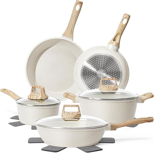 SODAY 12 Pcs Pots and Pans Set Non Stick, Cookware Sets White Granite Induction Cookware, Non-toxic Healthy Nonstick Kitchen Cooking Set with Frying Pan Set, Saucepans (PFAS/PFOA/PFOS Free) by SODAY