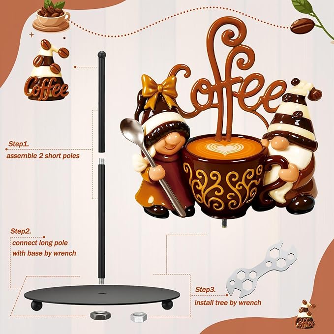 Thyle Coffee Gnomes Bar Decor Paper Towel Holder with Round Base Countertop Cute Rustic Gnome Kitchen Bathroom Decorative Paper Towel Holder Stand for Coffee Lovers Gifts Toilet Home Accessories