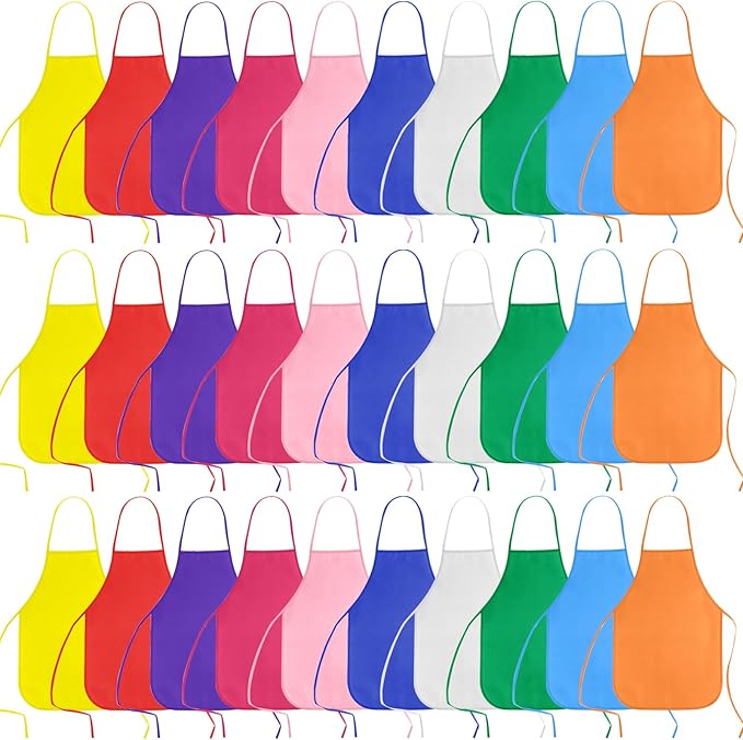 KUUQA 16/24/30/36/40Pcs Kids Apron Painting Aprons for Kids, Kids Paint Apron Art Smock for Classroom Painting Party Supplies