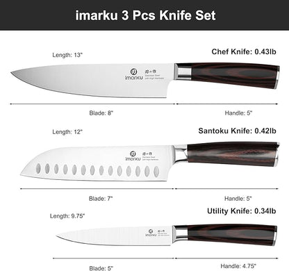 imarku 3 Pieces Knife Set, Japanese High Carbon Stainless Steel Chef Knife Set, Professional Chef Knives with Ergonomic Pakkawood Handle, Ultra Sharp Cooking Knives for Kitchen & Home Cooking - Image 5
