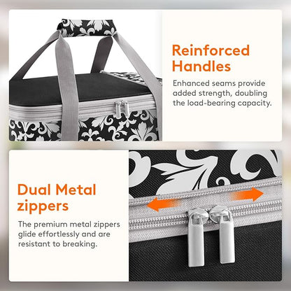 Lifewit Insulated Double Decker Casserole Carrier, Expandable Lasagna Lugger Tote Bag for Hot or Cold Food, Fits 9" x 13" Baking Dish for Potluck Parties, Picnic and Cookouts, Black-Flowers