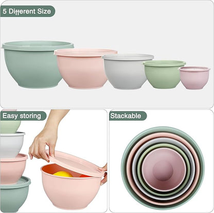 Greentainer Plastic Mixing Bowls with Lids Set for Kitchen, 5 Set Nesting Bowls for Mixing, Baking, Prepping, Cooking and Serving Food, Mixing Bowls Dishwasher, Microwave Safe - Image 6