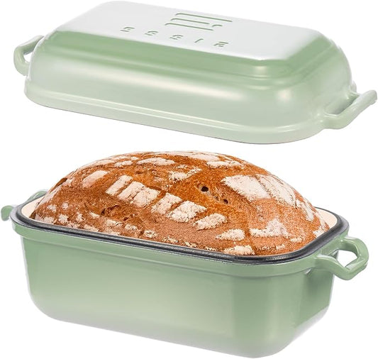 Enameled Cast Iron Dutch Oven Pot with Lid, Dutch Oven for Sourdough Bread Baking, 10×6 Bread Loaf Pans with Lid for Homemade Bread, Cake, Meatloaf, Oven & Induction Safe (Green, 3.84 QT) by RYEDE