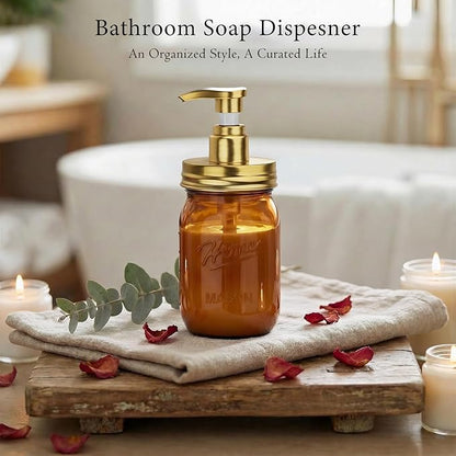 Amolliar Plastic Mason Jar Soap Dispenser with Pump Lid,16OZ Refillable Hand Soap Dispenser Set with Cute Lables - Farmhouse Decor for Kitchen Bathroom, Liquid Soap, Dish Soap, Lotion (2 Pack, Amber) - Image 5