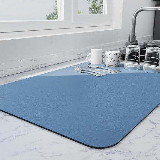 Ecotrim - Dish Drying Mat for Kitchen Counter | Coffee Bar Mat for Countertops | Heat Resistant Drainer Mat with Non-slip Rubber Backed | Hide Stain Kitchen Absorbent Draining Mat | Blue 18"x32" by Unknown