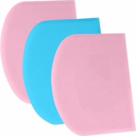 SURDOCA Dough Scraper Bench Scraper - 3P 13x7.9" Plastic Flexible Bowl Scraper, Sharp Edge & Angles Cake Scraper. Non-Slip Bakeware Decorating Tools Sculpting & Modeling Tools - Pink+Blue+Pink by SURDOCA