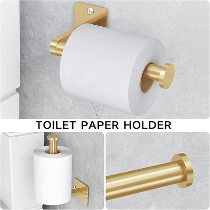 Bathroom Accessories Set, KLJKPA 4 Pieces Gold Bathroom Hardware Set, 24 inch Towel Bar, Towel Racks for Bathroom, Robe Towel Hooks, Toilet Paper Holder Wall Mounted - Image 4