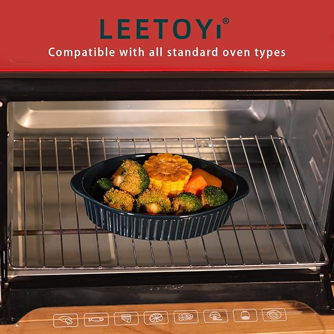 LEETOYI Porcelain Small Oval Au Gratin Pans, Baking Dish Set for 1 or 2 person servings, Bakeware with Double Handle for Kitchen and Home, Set of 2 (Navy) - Image 3