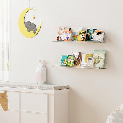 upsimples 2 Pack 23.6x5.5 Inches Acrylic Shelves for Wall Storage, Floating Bookshelves for Kids, Display Shelf Organizer for Bathroom, Bedroom, Living Room, Kitchen, Clear - Image 2