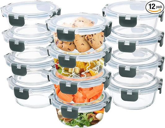 GULFLIN 12 Pack Small Glass Food Storage Containers with Lids Airtight, 13oz Leak-Proof Meal Prep Containers Set, Freezer to Microwave Safe, Dishwasher Safe