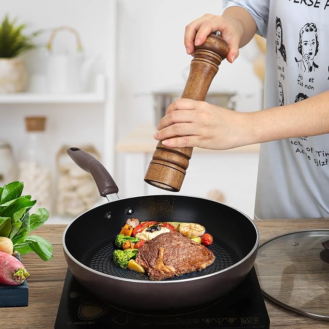 1Pack Wood Pepper Grinder, XWXO 10 Inch Salt Mill Pepper Shaker, Pepper Mill with Adjustable Ceramic Rotor - Oak Wood Pepper Grinder for Your Kitchen - Image 7