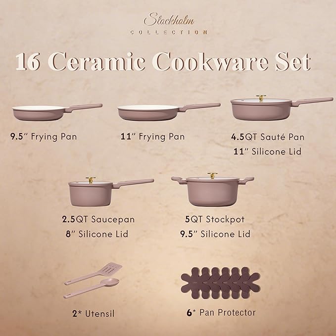 CAROTE Ceramic Cookware Set, Pots and Pans Set Non stick, 14-Piece Induction Cookware, Non toxic Healthy Non Stick Kitchen Cooking Set, with Frying Pans Set,Large Capacity Soup Pot - Image 2