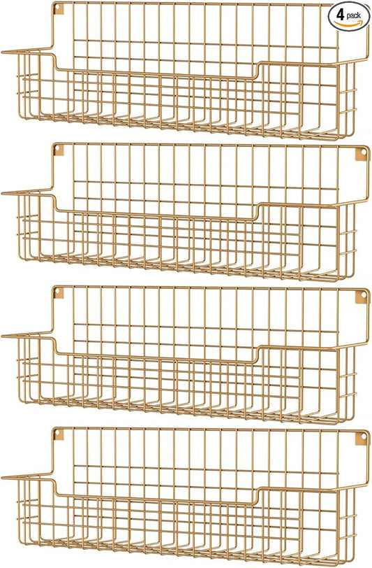 Spice Rack, 4-Pack Seasoning Organizer Wall Mounted for Kitchen Storage Organization, Metal Spice Holder Shelf for Cabinet, Pantry, Gold by AURIKAR