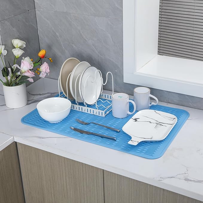MicoYang Silicone Dish Drying Mat for Multiple Usage,Easy clean,Eco-friendly,Heat-resistant Silicone Mat for Kitchen Counter or Sink,Refrigerator or Drawer Liner Light Blue 4XL 32 inches x 18 inches - Image 7