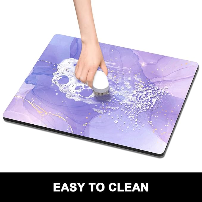 Rnivvi Dish Drying Mat for Kitchen Counter, 16 x 18" Cute Marble Theme Absorbent Heat Resistant Drying Pad with Non-slip Rubber, Coffee Bar Mats for Coffee Machine Dish Rack Kitchen Decor, Purple - Image 6