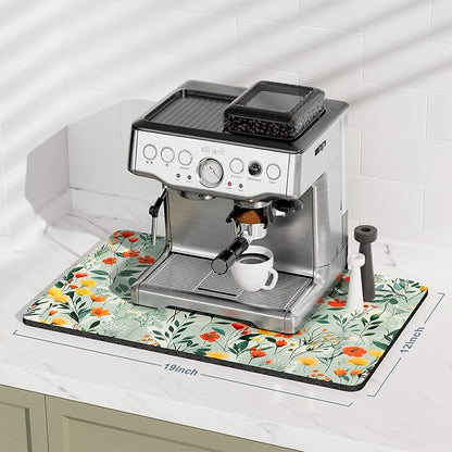 Rnivvi Coffee Mat, 12" x 19" Cute Coffee Bar Mats for Espresso Machine Station Accessories and Organizer, Hide Stain Rubber Backed Absorbent Dish Drying Pad for Kitchen Counter, Abstract Flowers - Image 2