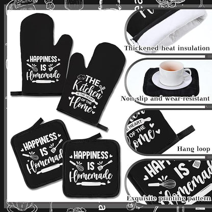 12 Pcs Farmhouse Kitchen Decor and Accessories Sets 4 Black Kitchen Towels 4 Absorbent Dishcloths 2 Pot Holders 2 Oven Mitts Gloves for Home Decorations Mom Gifts