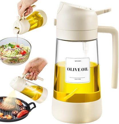 PARACITY Oil Dipenser Bottle with Silicone Bottom, 2 in 1 Olive Oil Sprayer and Dispenser, Oil Spray Bottle 500ML/ 17OZ for Cooking, Kitchen, BBQ, Air Fryer, Salad, Baking(1PC White) by PARACITY