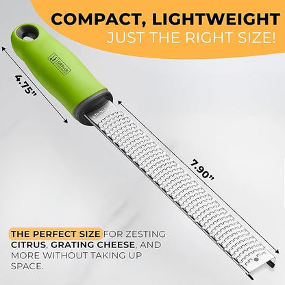 Orblue Lemon Zester & Cheese Grater - Premium Citrus Zester, Kitchen Grater for Parmesan, Chocolate, Fruits, Vegetables, Ginger, Garlic, Nutmeg - Stainless Steel Blades with Protective Cover, Green - Image 2