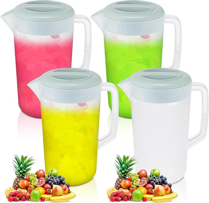 Uiifan 4 Pcs Plastic Water Pitcher with Lid,Spout and Handle Plastic Juice Pitcher Tea Beverages for Fridge Water Carafe Jug for Lemonade Milk Cold Drink Home Daily Party(Blue,1 Gallon) by Uiifan