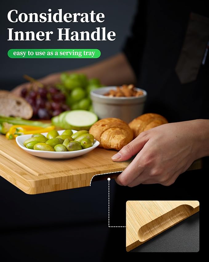 Kitsure Bamboo Cutting Board - Multi-Sizes Wooden Cutting Boards for Kitchen, Convenient Kitchen Essentials with Deep Juice Grooves， Cutting Board for Chopping & Serving, Large, Natural - Image 5