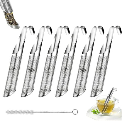 Stainless Steel Tea Diffuser, 2026 Upgraded Tea Pipe Infuser with Hanging Hook & Long Handle, Fine Mesh Tea Steeper for Loose Leaf Tea, Coffee & Spices (Includes Cleaning Brush) (6Pcs)