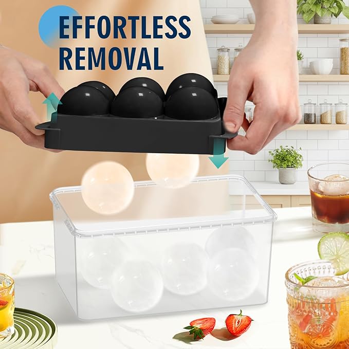Large Ice Ball Maker Mold, 1.9" Round Ice Cube Mold for Whiskey Bourbon Cocktail, 6 Balls, Sphere Ice Mold, Big Ice Cube Tray with Container and Tongs, Easy to Fill & Release - Image 2