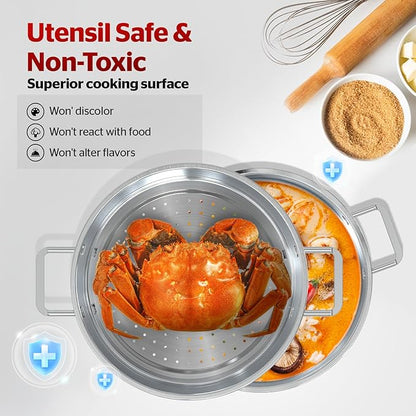 SUNHOUSE 2-Tier Stainless Steel Steamer Pot with Lid - Larger 5.5 QT Steamer & 3.8 QT Stockpot Base - Induction Ready, Compatible with All Cooktops - Multipurpose for Vegetables & Dumplings - Image 4