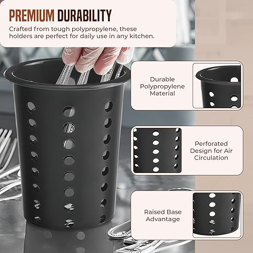 OCS Parts Perforated Utensil Drying Cups | Black | Set of 3 | Plastic Flatware Holder Cylinders for Kitchen Counter Organization - Image 4