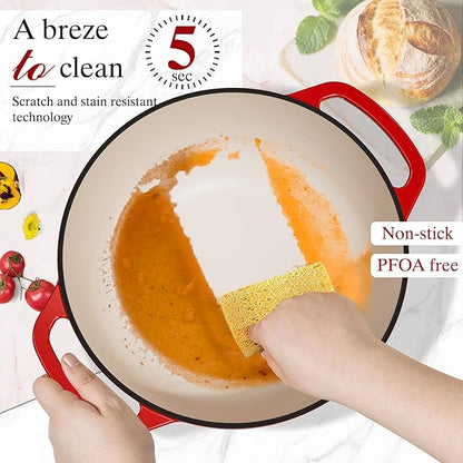 Umite Chef 6QT Enameled Cast Iron Dutch Oven with Lid, Versatile Heavy-Duty Cookware Pot for Baking Bread, Braising, Soups & Stews, Oven & Stovetop Safe with Heat Resistant Gloves（Red） - Image 8