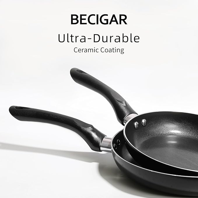 BECIGAR Black Ceramic Pots and Pans Set, 15PCS Nonstick Set Ceramic Cookware Set, Nonstick Pan Pots and Pans Set Non Stick Cookware set - Image 5