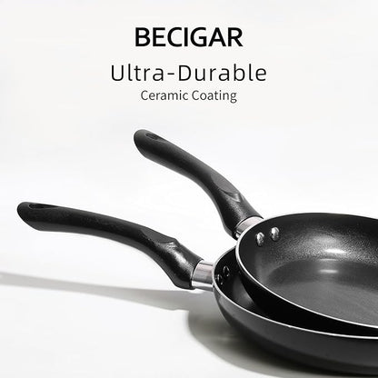 BECIGAR Black Ceramic Pots and Pans Set, 15PCS Nonstick Set Ceramic Cookware Set, Nonstick Pan Pots and Pans Set Non Stick Cookware set - Image 5
