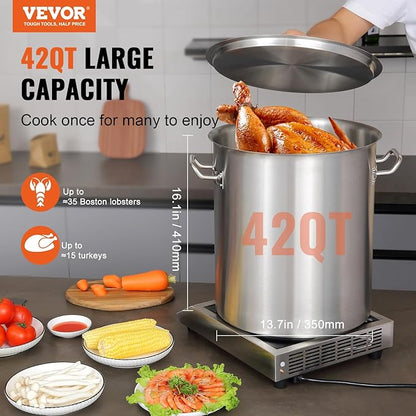 VEVOR 18/8 Stainless Steel Stockpot, 42QT Large Cooking Pots, Multipurpose Cookware Sauce Pot with Composite Base, Heavy Duty Commercial Grade Stock Pot, Sanding Treatment, for Large Groups Events - Image 2