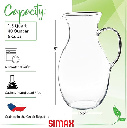 Simax Glass Pitcher With Spout, 1.5 Quart Borosilicate Glass Pitchers With Handle, Made in Europe Glass Water, Cocktail, Margarita, Sangria Pitcher - Image 2