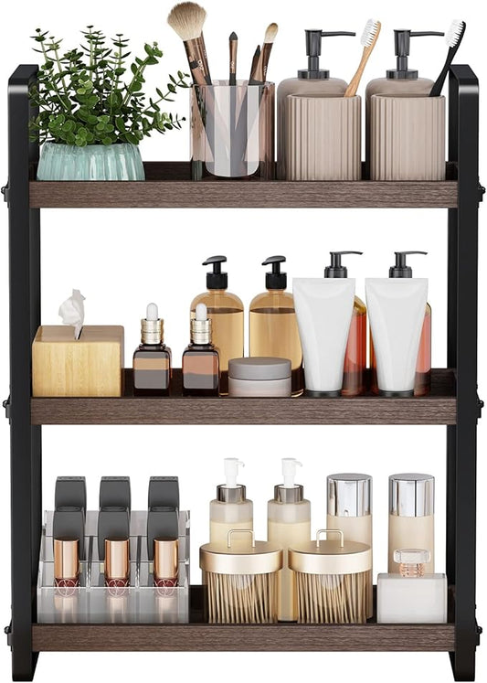 HNRLOY Bathroom Counter Organizer,Bathroom Countertop Organizer,Counter Shelf,Countertop Storage,Organization and Storage,Makeup Shelf,Sink Caddy(Brown 3 Tier) by Unknown