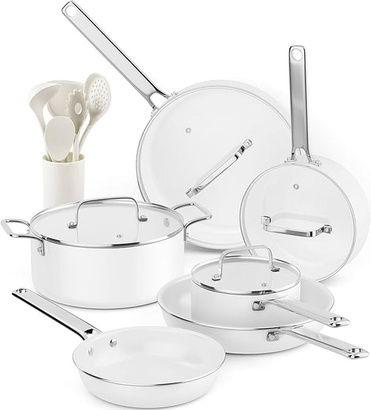 Ceramic Cookware Set - Nonstick Kitchen Pots and Pans Set, Induction Cookware Sets with Cooking Utensils Set, Non Toxic Cookware Set, Non Stick Pan Set for Cooking Pot, Oven & Dishwasher Safe, Gift by VONIKI