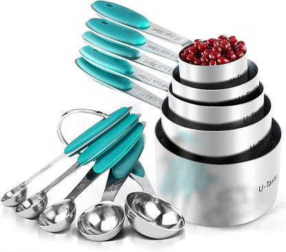 Measuring Cups : U-Taste 18/8 Stainless Steel Measuring Cups and Spoons Set of 10 Piece, Upgraded Thickness Handle (Teal) by U-Taste