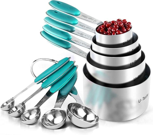 Measuring Cups : U-Taste 18/8 Stainless Steel Measuring Cups and Spoons Set of 10 Piece, Upgraded Thickness Handle (Teal) by U-Taste