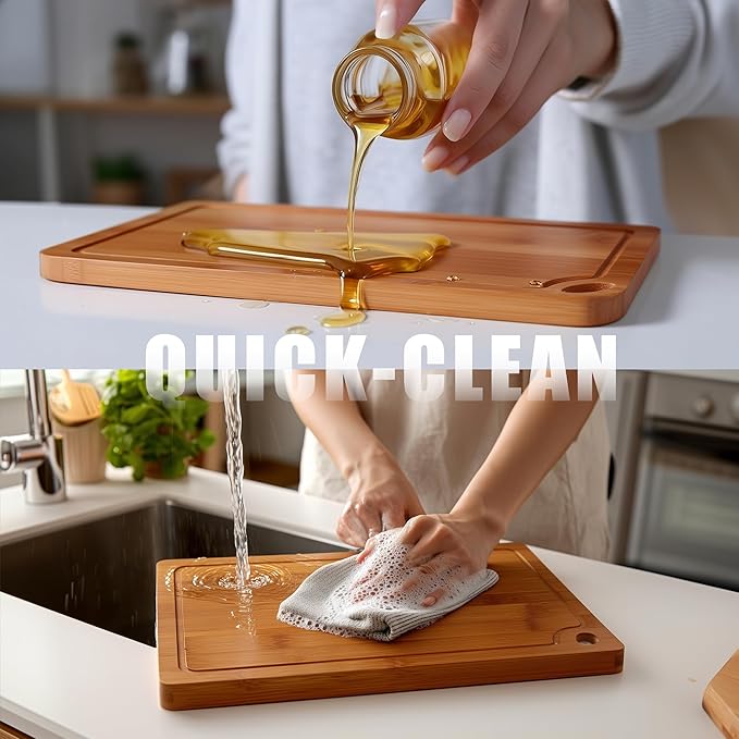 3-Piece Organic Bamboo Cutting Board Set for Kitchen - Carbonized Extra Sturdy Chopping Boards with Juice Grooves - Knife-Friendly Multi-Size (15", 12", 9") for Meat & Veggies - Housewarming Gift Box - Image 10
