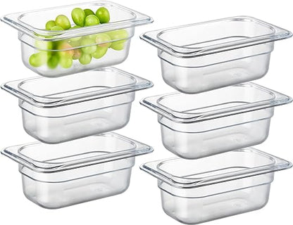 CURTA 6-Pack 1/9 Size 2.5" Deep NSF Polycarbonate Food Pans | Dishwasher & Freezer Safe Clear Container for Prep Tables, Buffet, Salad Bar, Commercial & Home Kitchen