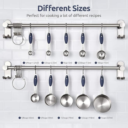 U-Taste Measuring Cups and Spoons: Food Grade 18/8 Stainless Steel Metal Measure Cups and Spoons Set of 10, Upgraded Thickness Handle (Midnight Blue) - Image 2