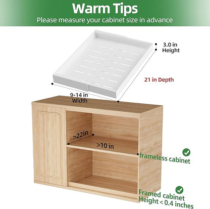 PAKETA 4 Pack Expandable Pull Out Cabinet Organizer, 21'' Deep Pull Out Drawers for Cabinet, Upgrade 3 Slide Rails Sliding Drawers for Cabinets with Adhesive Nano Film (White, 21"D X 9-14"W) - Image 2