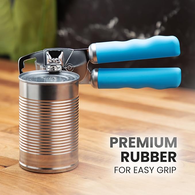 Zulay Kitchen Heavy Duty Stainless Steel Can Opener Manual with Bottle Opener - Rust Proof Manual Can Opener With Turn Knob & Comfy Soft Grip Handles - Aqua - Image 8