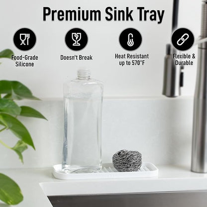 Zulay Kitchen (9x3.5) Silicone Sponge Holder for Kitchen Sink - Flexible Multipurpose Soap Tray - Sink Organizer for Kitchen, Bathroom, Makeup, Trinkets & More (White) - Image 2