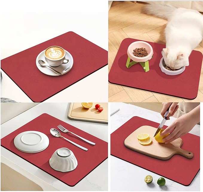 Dish Drying Mat for Kitchen Counter,Drying Mat for Dish Rack,Absorbent Hide Stain Rubber Mat,Coffee Mat, Kitchen Counter Mat (Red, 12"x19") - Image 3