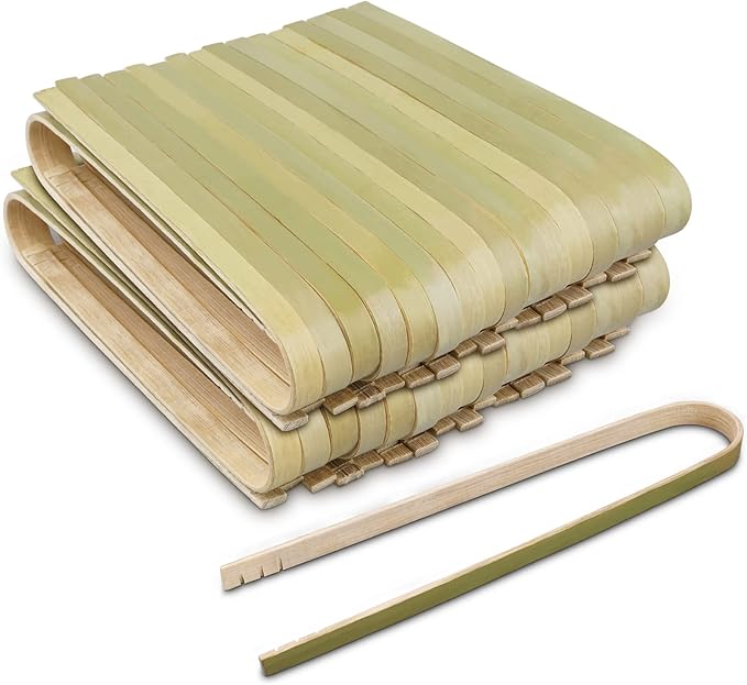 Mini Bamboo Tongs Disposable 100 Pcs 6.2 Inch Long Wooden Tongs for Charcuterie Large Cooking Utensils for Toaster Serving Food Natural Green for Catering Buffet Home by Uprony